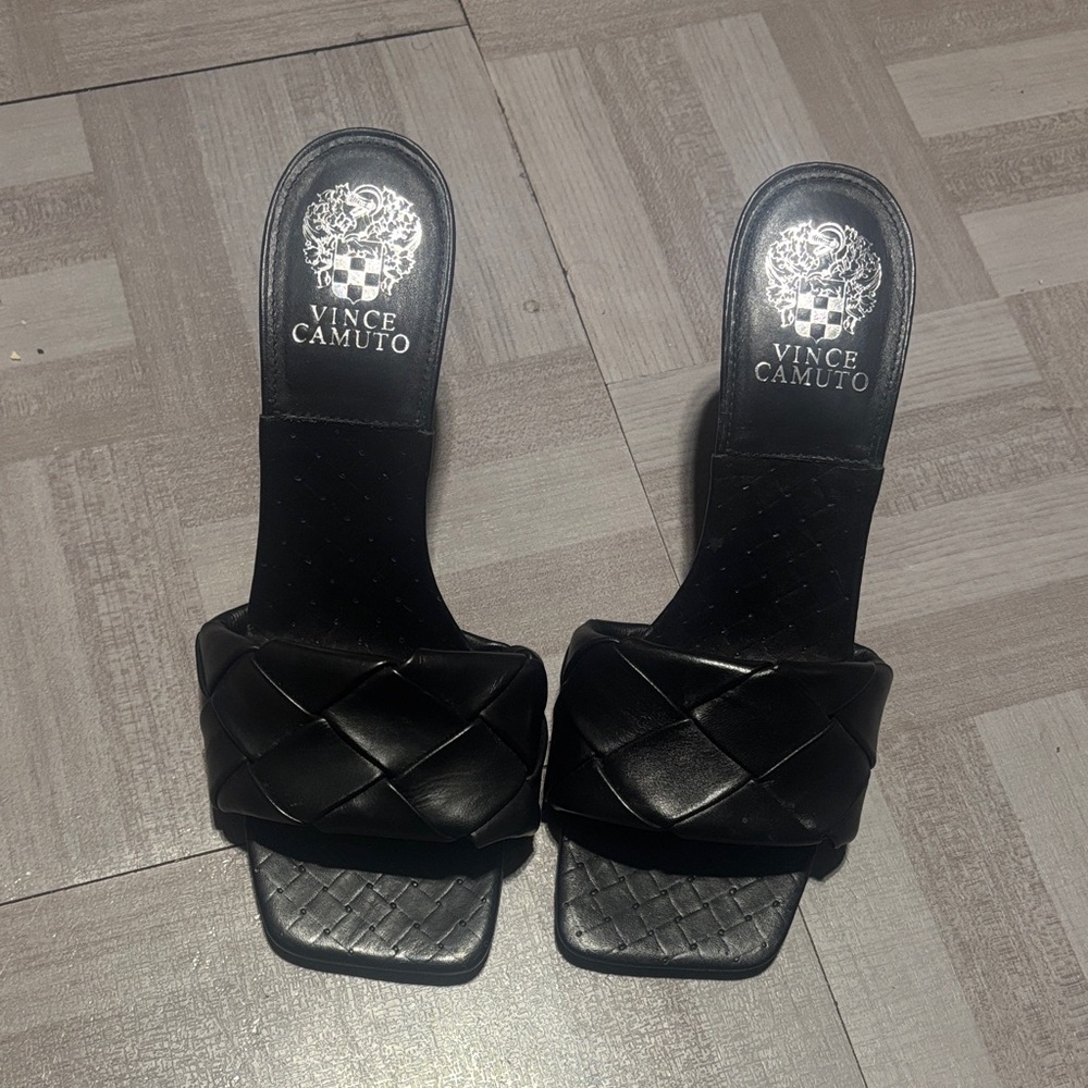 Vince Camuto Black Braided Square-Toe Slide Sandals